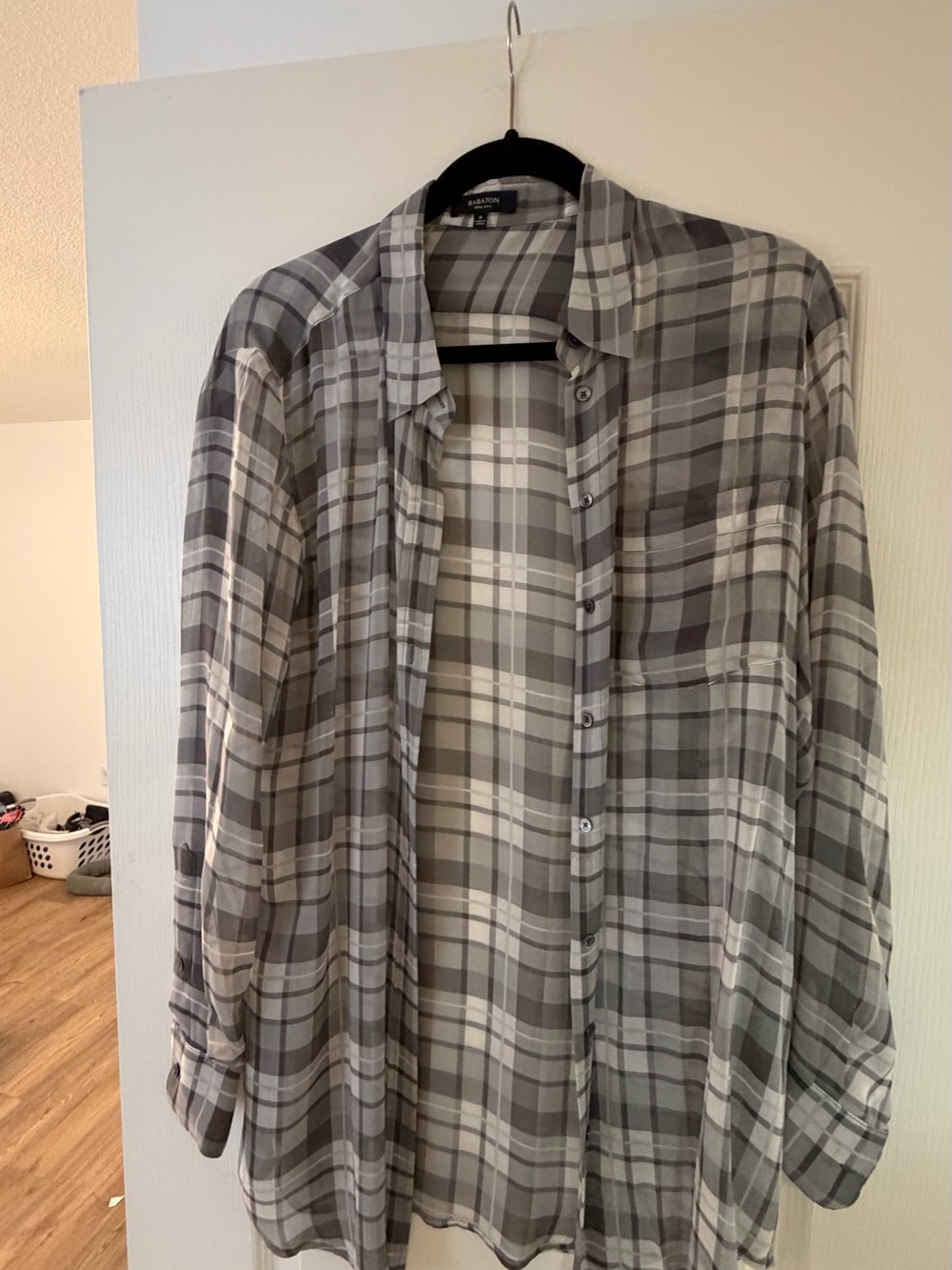 Babaton Gray Plaid Button-Down Shirt